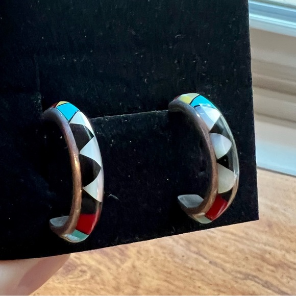 Sterling silver inlay earrings - Picture 2 of 5